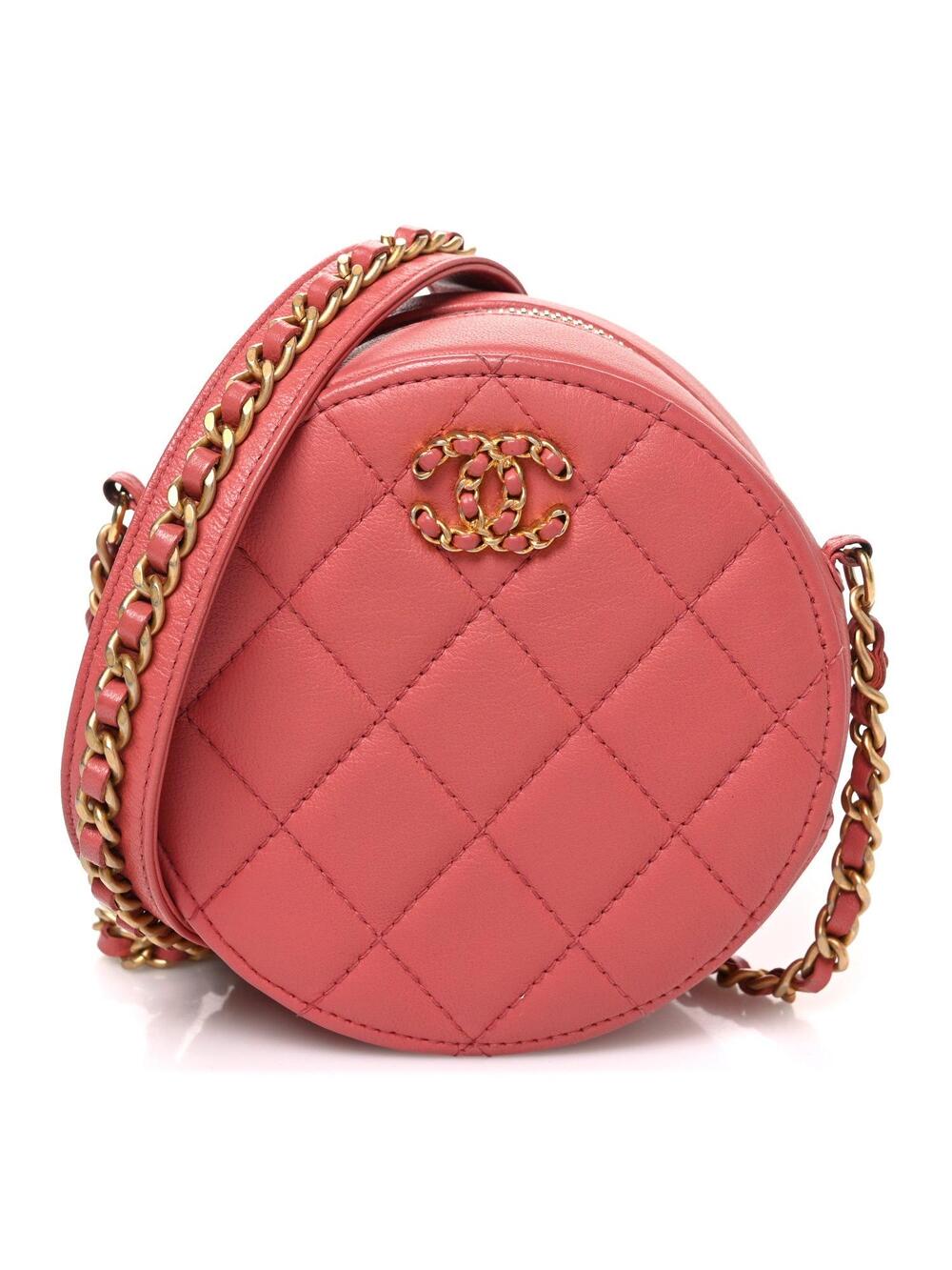 Goatskin Quilted Chanel 19 Round Clutch #313970C19B